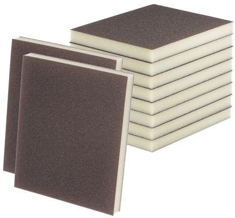 sourcing map 10pcs Sanding Sponge Blocks 500-600 Grits Hand Block, 120x100x12mm, Brown&Yellow