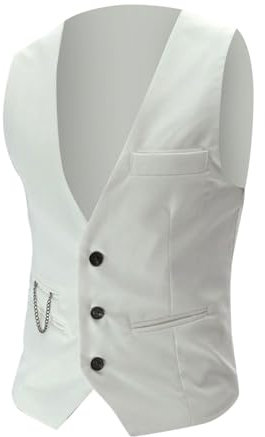 WAZHAKU Gilet da uomo a tre file, con scollo a V, con colletto alto, doppiopetto, slim fit, per business, feste, matrimoni, bianco, XXXL