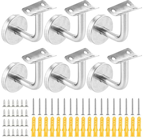 VIDETOL 6 supporti per corrimano in acciaio inox, 60 x 60 mm, supporto per corrimano, corrimano con rosetta di copertura, supporto per corrimano in argento, per corridoi, scale e bagni