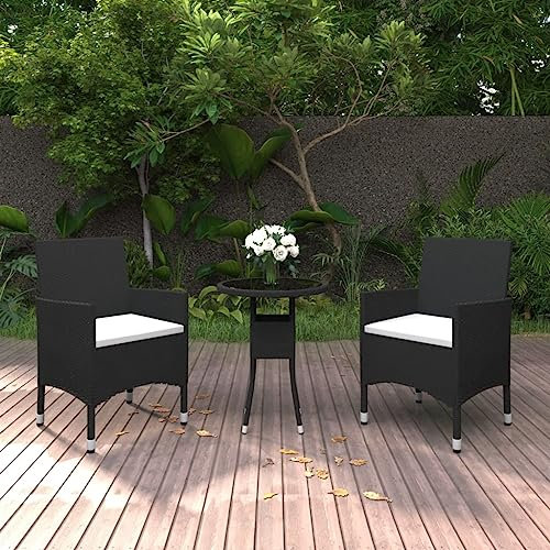 HETFTJN 3-TLG. Garten-Essgruppe, Gartensessel Gartenset Tisch Und Stühle Garten Essgruppe Tisch Balkon Geeignet für Balkon Außen Wenig Platz Garten Poly Rattan Schwarz