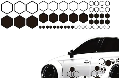 Generisch Hexagon Auto Aufkleber - Wabenmuster Aufkleber - Schwarz, Vinyl, Modern, Geometrisch, Sechseckig, Kratzfest, Karosserie, Autoaufkleber