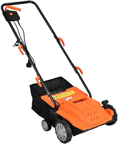 GOPLUS 2 in 1 elektro Vertikutierer Rasenlüfter, 2/3-stufige Arbeitstiefe einstellbar, 32/38 cm Arbeitsbreite, 30/45L Fangkorb, inkl. Messerwalze und Vertikutierwalze(Orange, 1500W-102 x 50,5 x 102cm)