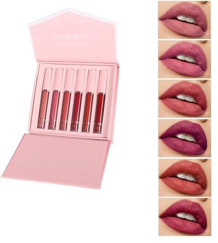 6 Colors Matt Ink Lippenstift Set Velvet Matt Nudetöne Rose Pink Waterproof Long-Lasting Non-Stick Cup Not Fade Shimmer Lip Gloss Roter Liquid Lipstick Set For Women (6PCS#B, 12ml)