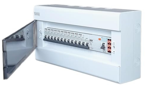 RoadEu - Leitungsschutzschalter - Stromverteiler - Komplett mit Spannungsanzeiger - Fi Schutzschalter - 16A Sicherungsautomat und 10A C. 3-Phasen Verteilerkasten