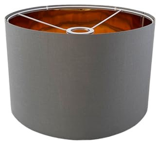 STHomedeco Grauer Lampenschirm – 30 x 30 x 20 cm, moderner grauer Lampenschirm, Deckenleuchte, Tischlampe, Nachttischlampe, Stehlampe, Stofftrommel-Lampenschirm (Grau und Gold)