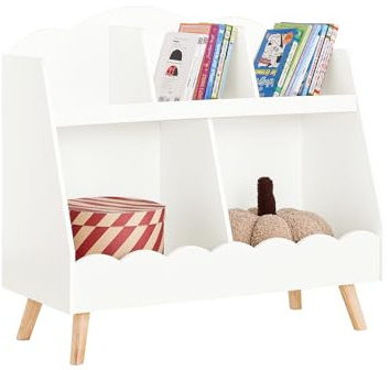 SoBuy Kinderregal Montessori 82x76x35 cm für Kinderzimmer | Bücher- & Spielzeugregal mit 5 Fächern, aus Holz, stabil, weiß KMB100-W