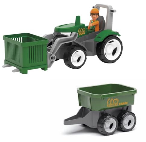 MultiGO Farm 2+1 Set Sandkasten Spielzeug für Kinder ab 3 Jahre - Farmer mit Traktor - Sandspielzeug für Outdoor Spiele - Auto für den Garten