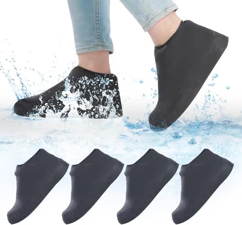 Yqhugbc 4 Pares Cubre Zapatos Impermeable, Antideslizante Funda Zapatos lluvia, Fundas de Silicona para Zapatos, Cubre Zapatos Lluvia, Reutilizables, para la Lluvia, Día de Nieve, Playa Del Desierto