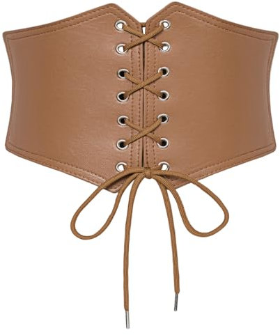 SCARLET DARKNESS Damen Steampunk Gürtel PU Leder Elastischer Bund Vintage Festlich Waspie Gürtel Braun XL