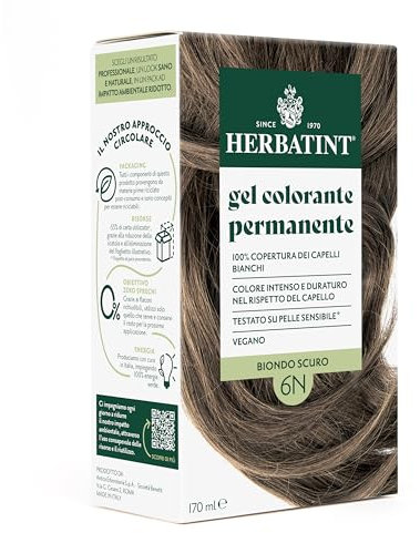 Herbatint Permanente Haarfarbe Gel 6N Dunkelblond – 170 ml | Ammoniakfrei, 100% Abdeckung für weißes Haar | für empfindliche Haut, mit 8 natürlichen Bio-Extrakten