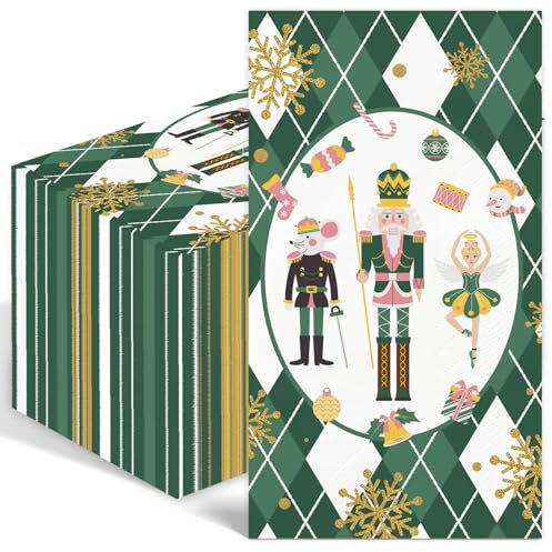 50 Grün Nussknacker Servietten, Weihnachtspapier Servietten,Servietten mit Nussknacker-Motiv, Winter Papier Servietten - Nussknacker-Soldaten, Entertaining with Servietten(GrünNussknacker)