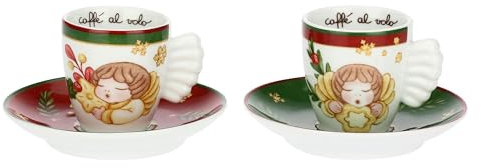 THUN, Set 6 Tazzine Espresso, In Porcellana, Collezione Sorprese di Natale, Set 6 Tazzine Espresso da Collezione, Idea Regalo per Natale, Tazzina Ø 5,8 cm, 6,2 cm h e Piattino Ø 12 cm