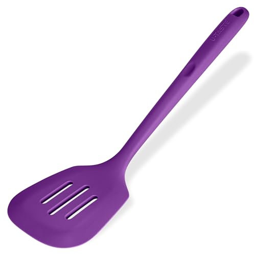 U-Taste Extra langer Pfannenwender aus Silikon, 315℃ hitzebeständiger flexibler geschlitzter Spatel, BPA-freier nahtloser Wender Küchenhelfer zum Braten, Wenden von Eiern, Fisch, Pfannkuchen (Lila)