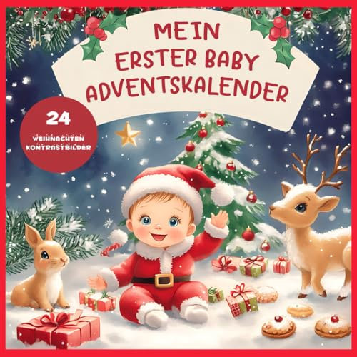 Mein erster Baby Adventskalender – 24 Weihnachten Kontrastbilder: Kontrastbuch für die Kleinsten von 0-12 Monaten