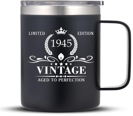 Triwol 1945 80th Birthday Gifts for Men and Women, Funny Coffee Mug 80 Birthday Gifts for Dad, Son, Husband, Brother, 80th Birthday Gift Present Ideas for Him, 80 Year Old Bday Tumbler Gifts, Black