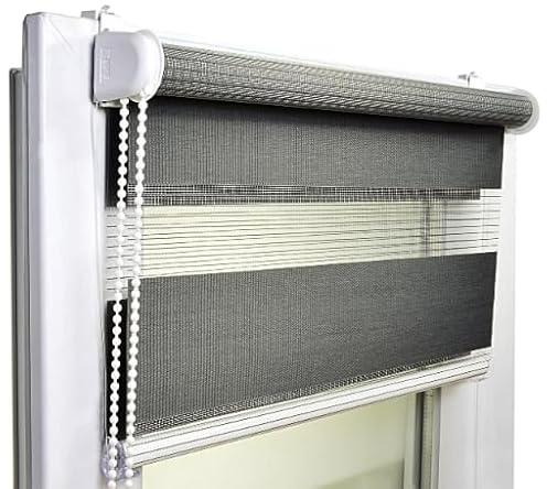 Rollos für Fenster ohne Bohren – Doppelrollo klemmfix Tag Nacht Duo Rollo – Rollo für Balkontür & hohe Fenster ohne Bohren – 95 x 230 cm – Anthrazit – Voppi