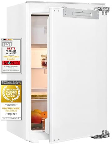 Exquisit EKS131-4-FE-090E Einbau-Kühlschrank - 119L Nutzinhalt & | Festtürmontage Einbaugerät, 4-Sterne Gefrierfach, Energieklasse E, 144 kWh/Jahr, 40 dB(A) leise, LED-Beleuchtung