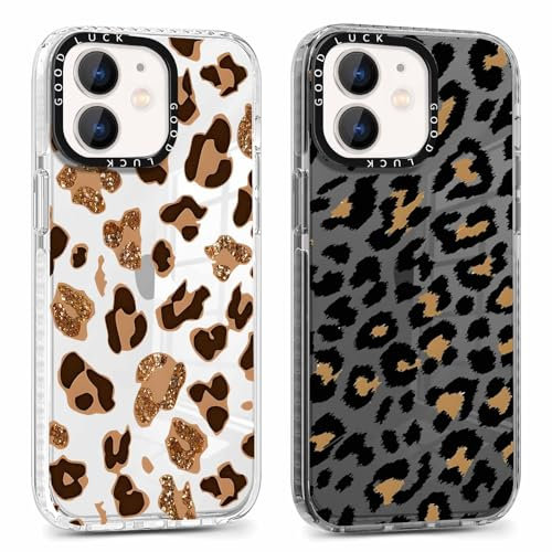 RUMDEY 2 Pack Cute Cheetah Print Phone Case for iPhone 12 / iPhone 12 Pro Case 6.1, Clear Coquette Vintage Amber Leopard Pattern Design Girls Women Funda Shockproof Soft TPU Protection Cover
