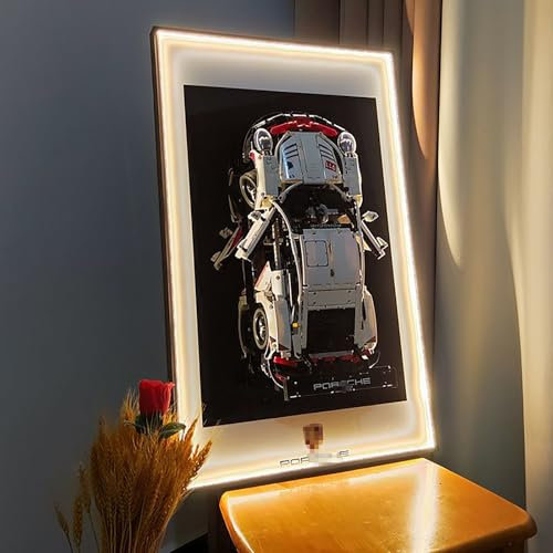 Auto LED-Beleuchtung Display Wandtafel für Lego Technic Porsche 911 RSR 42096 Baukasten, Erwachsene Dekorative Gemälde, Geschenke für Lego Liebhaber, Size:80*50 cm