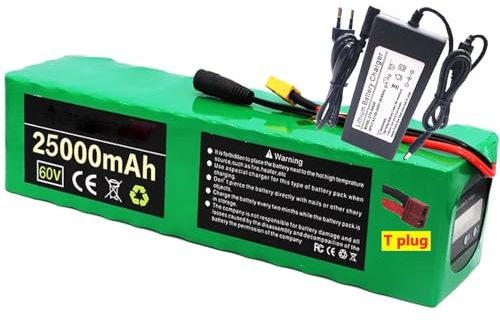 E-Bike Pedelec Battery Lithium Ion 25ah 60V Electric Bike Lithium Battery Pack for 100W-1500W motor Accessory with Charger,25ah T plug,60V 25Ah