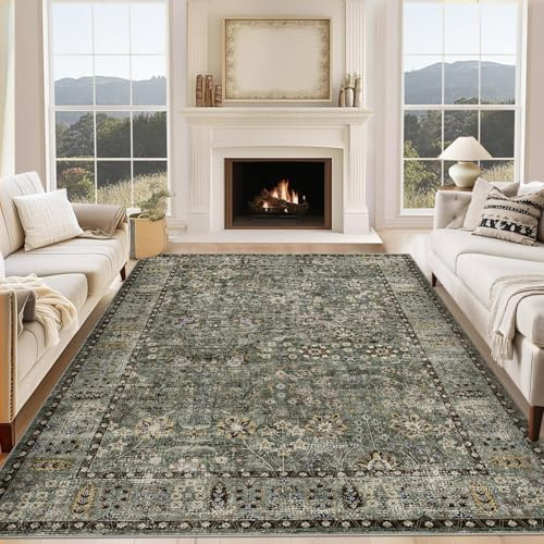 CIBTYHOH Teppich Wohnzimmer Kurzflor, Waschbare Teppiche Boho 240 * 340cm Vintage Teppich für Schlafzimmer Esszimmer Küche Tür