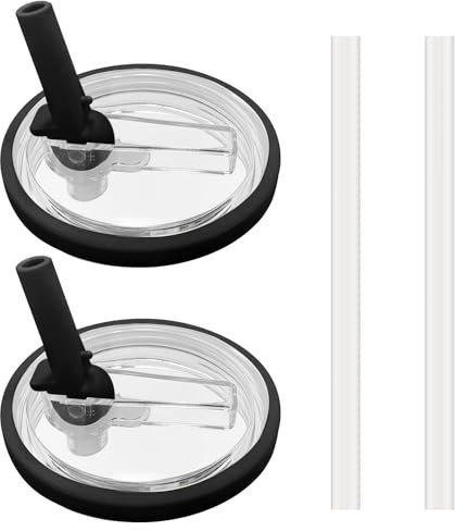 Tapa Vaso Stanley 40oz para Stanley Accesorios, Paquete de 2 Reutilizables Negro Accesorios Stanley Cup Tapa De Repuesto con 2 Pajitas, Termo a Prueba de Fugas y Prueba de Polvo