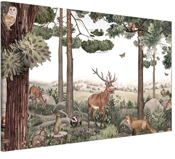 Magnettafel Pinnwand für Magnete Wald Bäume Natur Magnetboard - Magnetwand Made in Germany - Hirsch Aquarell Notiztafel braun Küche Flur Büro Visionboard WBMT_7357 (60x40cm)