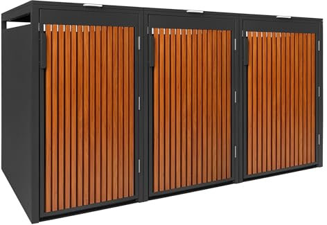 PANELO Mülltonnenbox anthrazit (3er Box) in exklusiver Holzoptik | wetterfest & robust | Mülltonnenverkleidung (Mülltonne 60L - 240L) | Müllhaus | Mülleimerunterstand