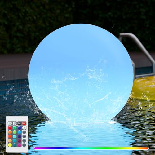 FUYO Außen Kugelleuchte LED Kugellampe, 40 CM Solar-Light Up Pool Bälle, 16 RGB-Farben Leuchtkugel Garten Kugel mit Fernbedienung, IP66 Wasserdicht Schwimmende Licht für Pool, Party, Teich - 1Pcs