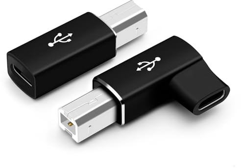 leizhan Druckeradapter Typ C, gerade und 90-Grad-Kurven (2 Pack)，USB-C zu USB-B Konvertierungsstecker Unterstützt Datensynchronisation Kompatibel mit MIDI, Drucker, E-Piano -schwarz