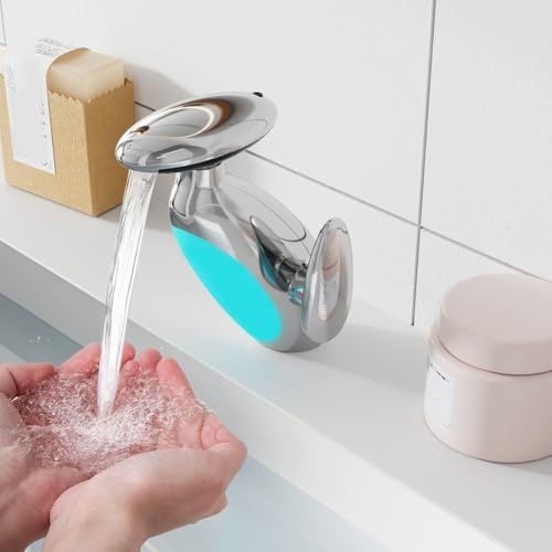4 Mode Bathroom Faucet, 4 Mode Faucet Tap, LED Temperature Changing Lighting, 360° Rotating Pull-Out, Tap for Bathroom Sink (Silver)