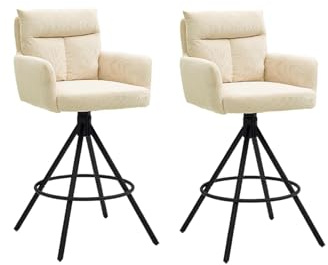 Home4You Barhocker - 2er Set - Hellbeige - Schwarz - Cordbezug - Metallgestell - drehbar
