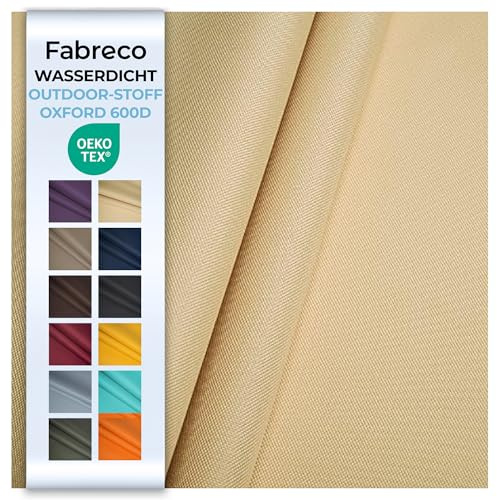 Fabreco – Wasserdichter Oxford 600D Polyester Stoff Meterware 500x150cm | Robuster Outdoor Stoff für Garten, Camping & Abdeckungen | Segeltuch & Markisenstoff | Markisenstoffe Meterware, Beige