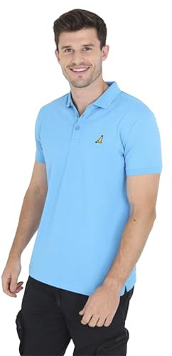 BRAVE SOUL Mens Cotton Polo Shirt Regular Fit Short Sleeve Casual and Office Wear Polo Shirt for Men UK, Blue Colour, Size- XL