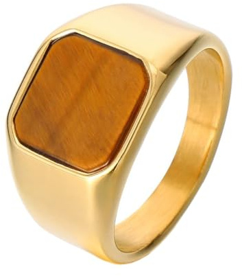 OAKKY Herren Damen Edelstahl Synthetisch Bernstein Lapislazuli Onyx Ring Punk Gothisch Personalisiert Hip Hop Band Schmuck