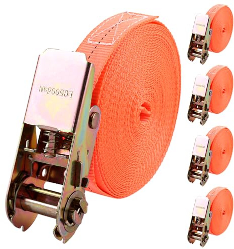 FWEEK 5 Stück 10m Spanngurte mit Ratsche, 800kg Ratschengurt Zurrgurte, 25 mm Breit Heavy Duty Zurrgurt für LKWs, Autos, Motorräder - Orange