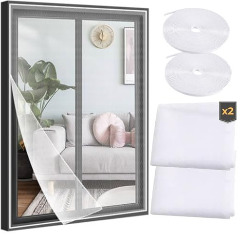 Mosquiteras para ventanas, con velcro autoadhesivo | Mosquitera ventana corredera DIY recortable lavable, instalación fácil sin taladro | Red mosquitera para janelas | Rede mosquiteira | 160x130, 2 ud