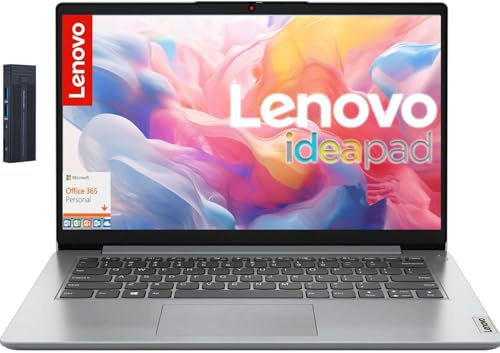 Lenovo IdeaPad 1i 14.0 HD Laptop, Intel Celeron N4500, 4GB RAM 128GB eMMC Storage, 128gb 9H Docking Station, Microsoft 365, Webcam, WiFi, Bluetooth, Windows 11 Home in S Mode, Cloud Grey