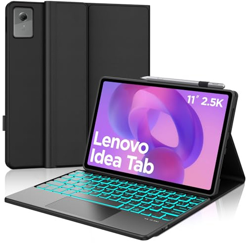 WAVATA Coque Clavier pour Lenovo Idea Tab Tablet 11 Pouces 2025, Noir | Clavier pour Lenovo Idea Tab 11 avec Pavé Tactile Rétroéclairé Magnétique Détachable Bluetooth AZERTY
