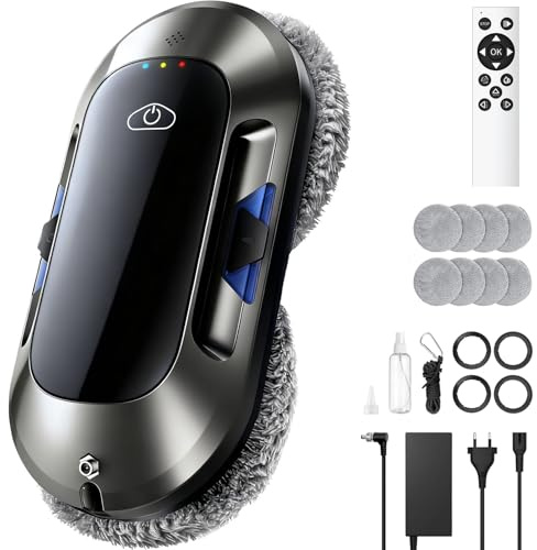 Robofun W23D Robot Laveur de Vitre avec Puissance D'aspiration,6500Pa, Dernière Version, Nettoyage Double Hélice, Détection des Bords, Télécommande, 3 Modes de Nettoyage, pour Tous Types de Fenêtres