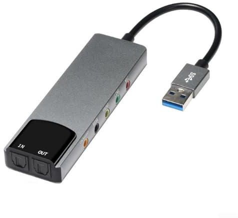Aluminium USB Externe Soundkarte mit 5.1 Surround Sound und SPDIF Optischem Ausgang, geeignet für Windows und für Mac Computer zur digitalen Audioübertragung