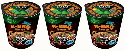 Bibigo Ramyun Sweet & Savoury Kimchi-BBQ Flavoured Instant Noodles 98g | PACK OF 3 | Stir-Fried | Korean Style | DAN-JJAN.