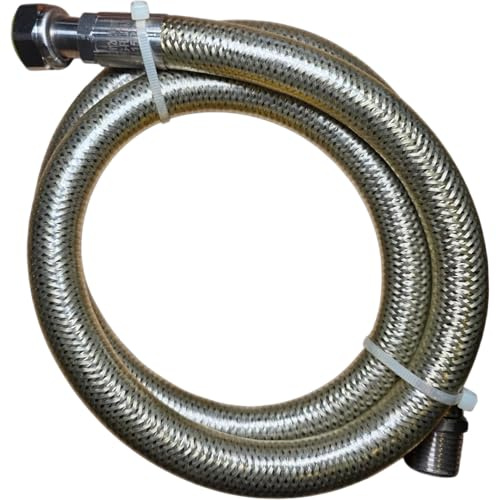 Tubo Flessibile Gas MF Inox 2000 mm Certificato EN 14800, Attacco Maschio Femmina 1/2, per Cucina Caldaia Piano Cottura, Metano e GPL, Acciaio Inox Anticorrosione, Guarnizioni Incluse