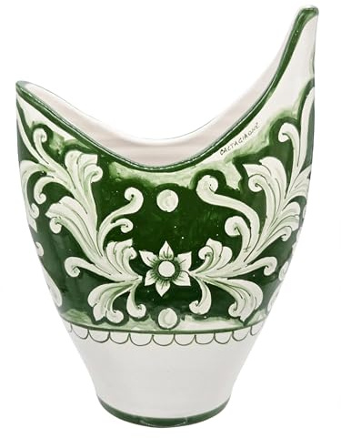 Sicilia Bedda - Vaso Portafiori in Ceramica di Caltagirone - Modello Mezza Luna - Dipinto a Mano- Altezza 35x22 cm (Maioliche Verdi)
