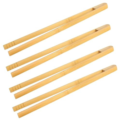 Lot de 4 pinces à barbecue en bois - 30 cm - Pour cuisine - Longue | Avec rainures antidérapantes et réutilisables, pour rôtir, cuisiner, griller, pain et salade