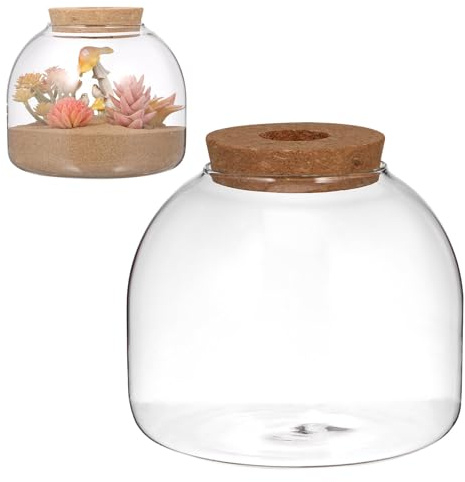 BESTonZON Terrario Contenitore Ecosistema per Piante Idroponiche in Vetro con Tappo in Legno per Micro Paesaggi Decorativi e Arredamento Eventi