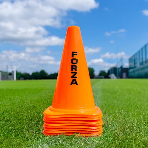 FORZA Multi Sport Training Marker Cones – Durable Plastic Traffic Cones for All Sports & Training Drills | Bright Fluorescent Colours Options [Pack of 10 or 100]