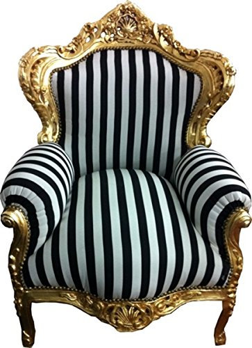 Casa Padrino Barock Sessel King Gold mit schwarz-weißen Streifen 85 x 85 x H. 120 Streifen gestreift