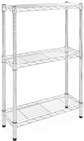 Scaffale in filo cromato con 3 ripiani, 20,3 cm x 61 cm
