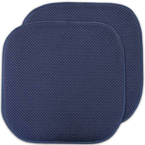 Sweet Home Collection Memory Foam Chair Cushion Honeycomb Pattern Solid Color Slip Non Skid Rubber Back Ultimate Comfort and Softness Rounded Square 16 x 16 Seat Cover,2 Pack,Navy Blue, 2 Piece